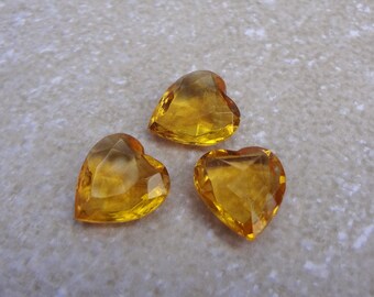 15x14mm Topaz Heart Vintage Unfoiled Glass Pointed Back Rhinestone Cabs 10pcs