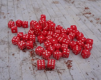 5mm Miniature Dice Red with White Dots NO Holes Plastic Cubes 12PCS