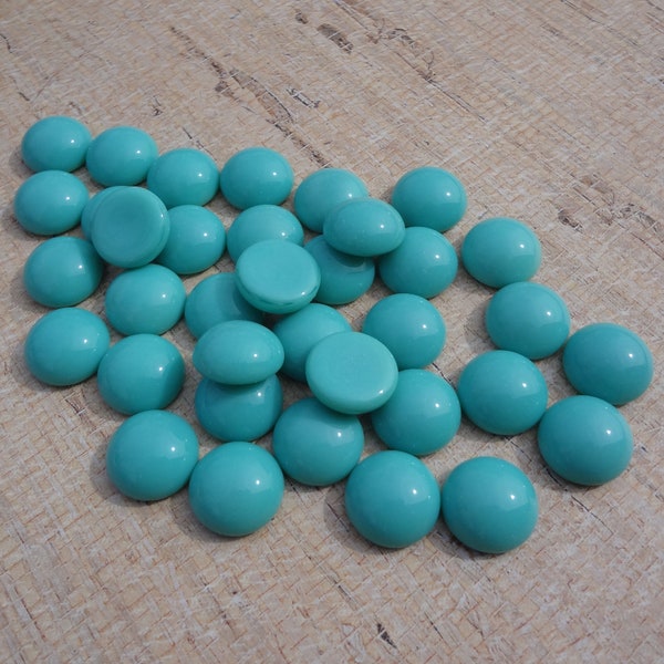 15mm Turquoise Opaque Round Flat Back Czech Imitation Turquoise Smooth Top Glass Stone Cabs 6PCS