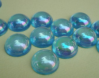 18mm Aquamarine Blue AB Fire Polished Vintage Flat Back Round Glass Bombe Cabs 6pcs