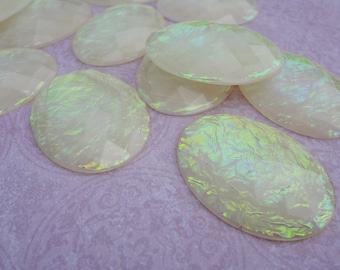 40x30mm White Opal Acrylic Oval Rauten Rose Cut Flat Back Cabs * DIY Jewelry & Project Supplies * Use Proper Glue Meant for Acrylic! * 6PCS