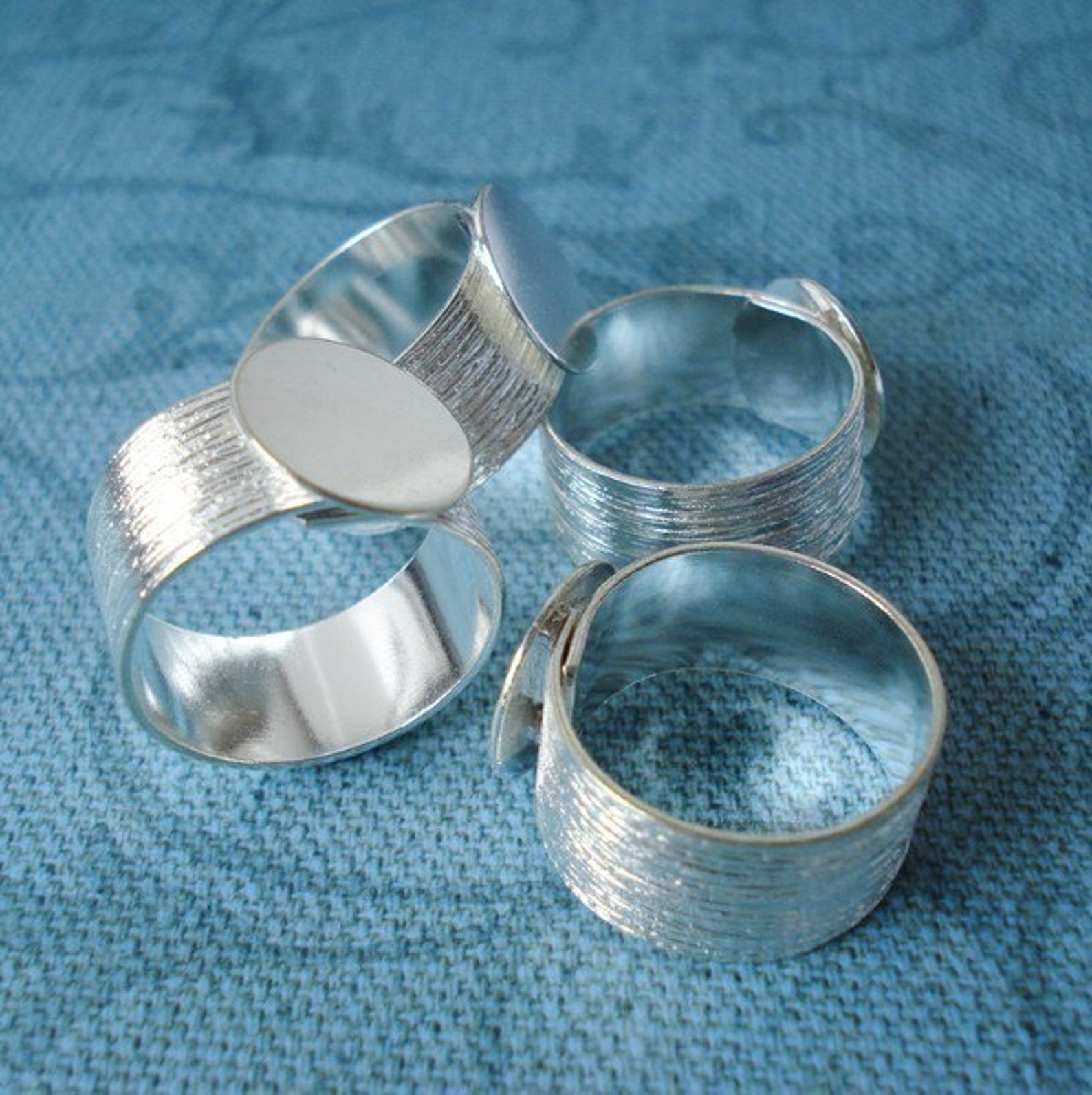 13mm Silver Adjustable Ring With 10mm Brushed Silver Band & 13mm Round ...