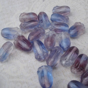 Czech 12x8mm Transluscent Light Sapphire and Amethyst Tulip Flower Beads 25 pieces image 3