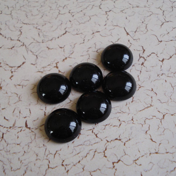 15mm Jet Black Round Vintage Czech Preciosa Flat Back Smooth Top Glass Cabs or Stones 12PCS