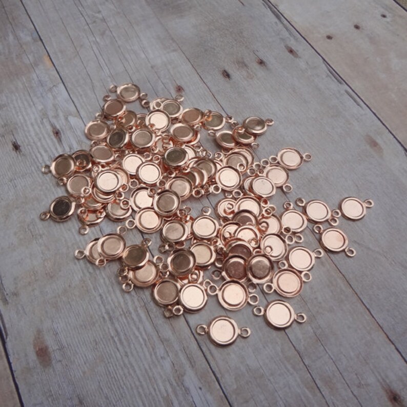 5mm Rose Gold 2 Ring Hollowed Back Round Frame Connector Pendant Settings with Recessed Area for 5mm Flat Back Cabs 12pcs
