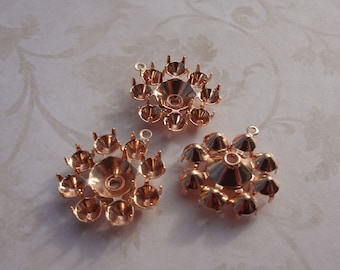 40ss & 20ss Rose Gold Plated Brass 1 Ring Multi Stone 19mm Pendant Flower Prong Settings 12PCS