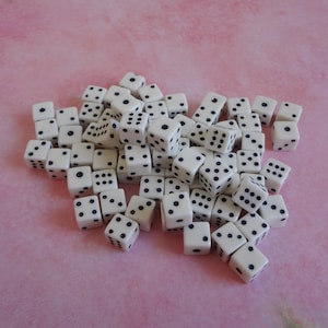 6mm Miniature Dice White with Black Dots NO Holes * Vintage * Plastic Cubes * DIY Jewelry Making * Craft Projects * 12PCS