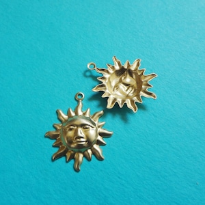 20mm Brass Sun Charm 1 Ring Hollowed Back Whimsical Sun Pendant Stampings 12PCS image 1