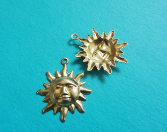 20mm Brass Sun Charm 1 Ring Hollowed Back Whimsical Sun Pendant Stampings 12PCS