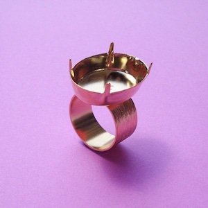 25x18mm Gold Plated Oval Setting 10mm Adjustable Finger Ring Brushed Band for Flat Back Cab or Pointed Jewel 1PC