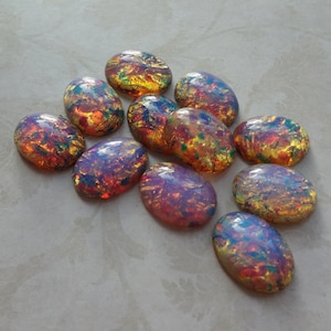 18x13mm Fire Opal Harlequin Vintage Multi Colored Un-foiled Oval Glass DIY Jewelry Making Flat Back Cabs 6PCS
