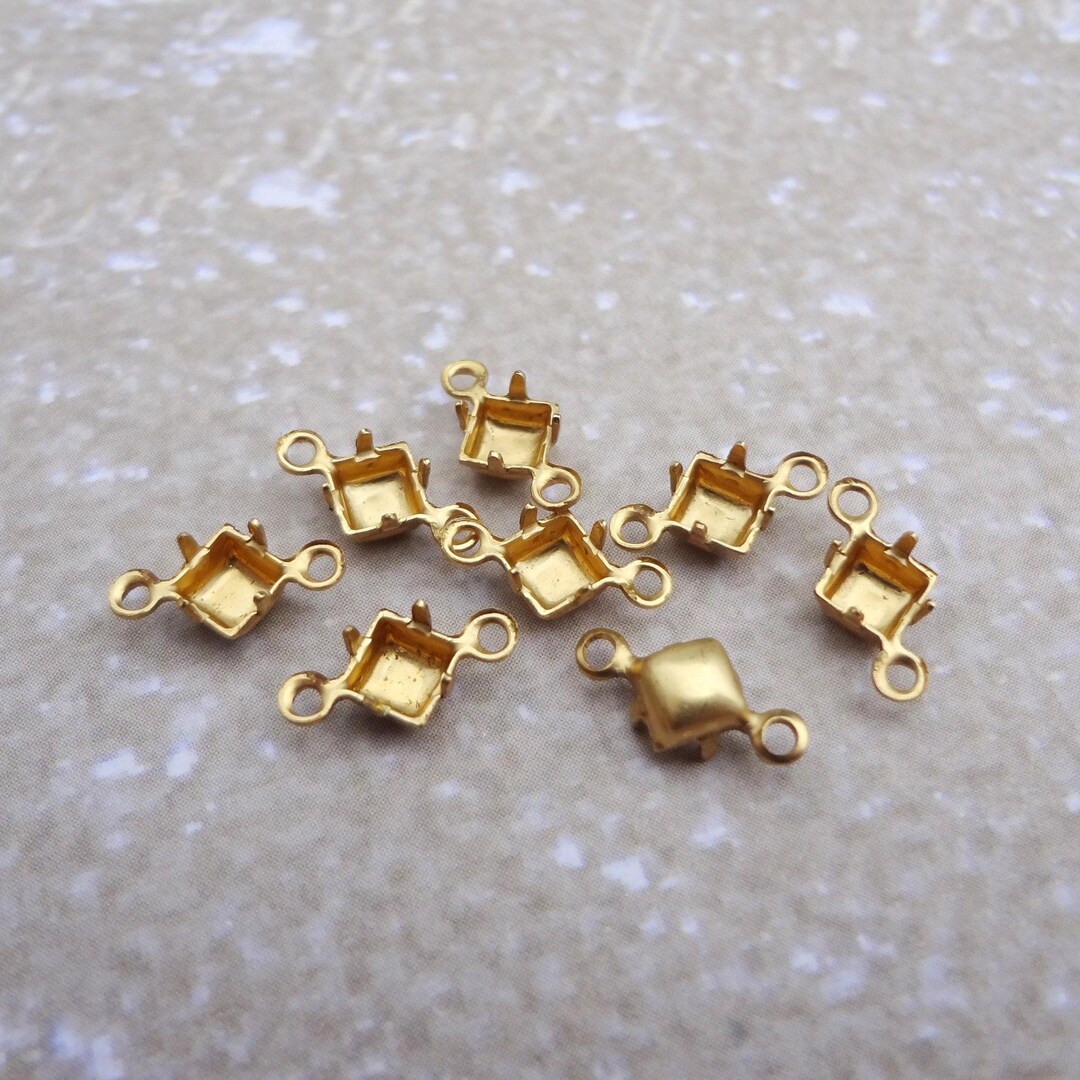 Square Connector Rings 4mm Brass Square 2 Ring Closed Back Rhinestone Prong Connector Settings ...