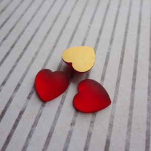 10mm Ruby Red Heart Frosted Gold Foiled Flat Back Czech Preciosa Glass Heart Shaped Cabs 6PCS image 1