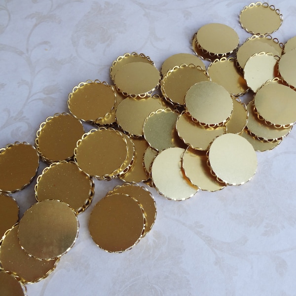22mm Brass Scallop Lace Edge Round Connector Settings for Flat Back Jewels or Cabs 12PCS