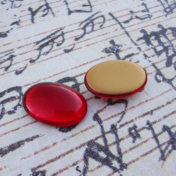 25x18mm Ruby Red Gold Foiled Flat Back Oval Czech Preciosa Glass Cabs * DIY Jewelry Making Stones * 2PCS