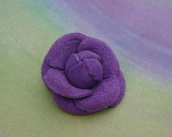 Vintage 2-1/4" Purple Suede Leather Rose Molded Flower Petals Accessory Pin