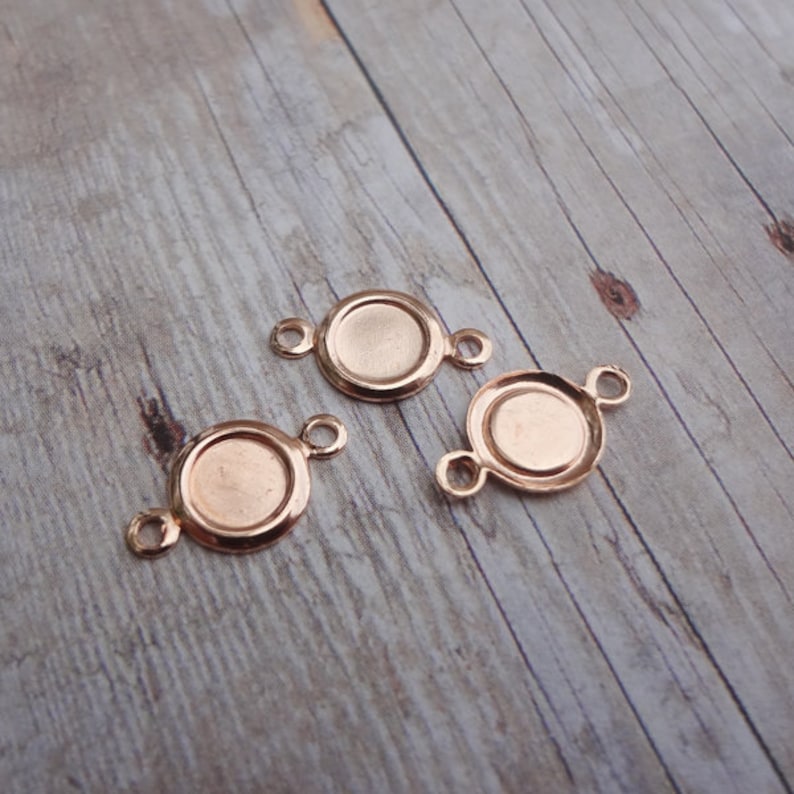 5mm Rose Gold 2 Ring Hollowed Back Round Frame Connector Pendant Settings with Recessed Area for 5mm Flat Back Cabs 12pcs