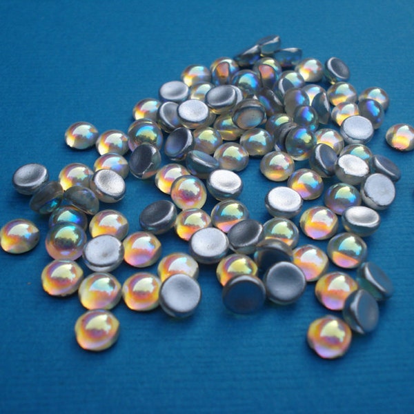 5mm Crystal AB Preciosa Fire Polished Silver Foiled Flat Back Round Glass Cabs 24PCS