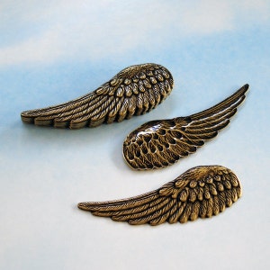 Antique Gold 45x15mm LEFT Angel Hollowed Back Wing Charms/Stampings 3 pcs image 4