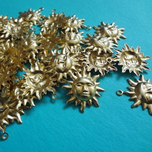 20mm Brass Sun Charm 1 Ring Hollowed Back Whimsical Sun Pendant Stampings 12PCS image 4