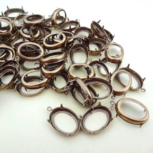 18x13mm Oval Antique Brass Low Wall 1 Ring Open Back Settings for Pointed or Flat Back Cabs 12PCS