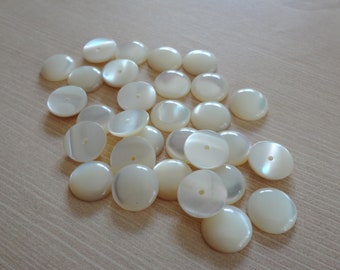 12mm Mother of Pearl Vintage Flat Back Smooth Top Round Shell Gemstone Cabs with Center Hole  10PCS