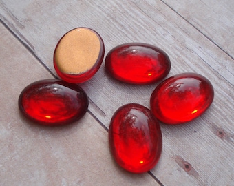 18x13mm Siam Ruby Preciosa Oval Gold Foiled Flat Back Glass Cabochons or Stones 6PCS