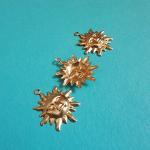 20mm Brass Sun Charm 1 Ring Hollowed Back Whimsical Sun Pendant Stampings 12PCS image 8