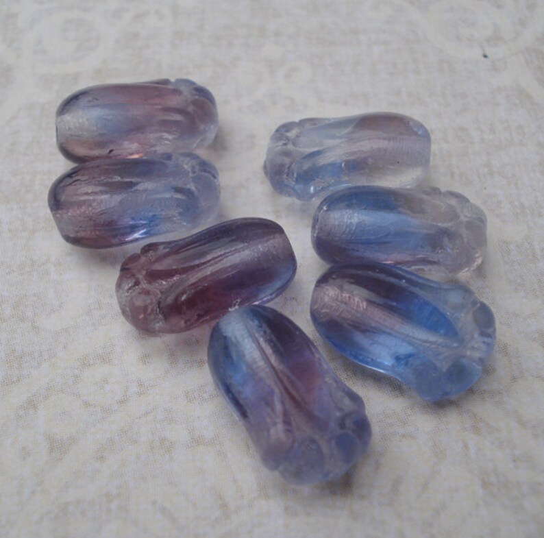 Czech 12x8mm Transluscent Light Sapphire and Amethyst Tulip Flower Beads 25 pieces image 4