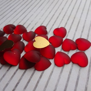 10mm Ruby Red Heart Frosted Gold Foiled Flat Back Czech Preciosa Glass Heart Shaped Cabs 6PCS image 5