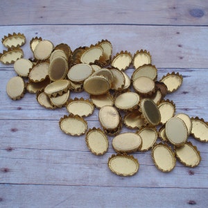 16x12mm Brass Fancy Crown Edge Flat Back Oval Closed Back Settings for Flat Back Cabs or Jewels * DIY Jewelry Making * 12pcs