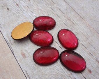 25x18mm Rose Pink Vintage Gold Foiled Flat Back Oval Glass Cabs 2pcs