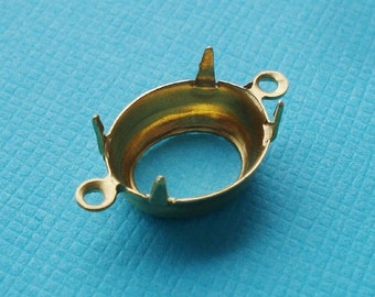 12 Vtg Prong Set Brass PB Oval 20x18mm rhinestone Settings Jewelry Findings Lot 