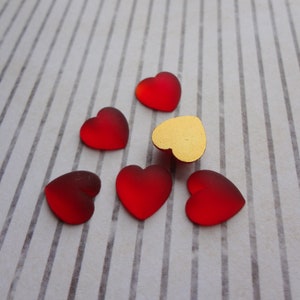 10mm Ruby Red Heart Frosted Gold Foiled Flat Back Czech Preciosa Glass Heart Shaped Cabs 6PCS image 3