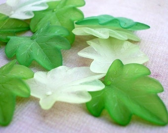 27x24mm Frosted Lucite Leaves in Shades of Green 12pcs