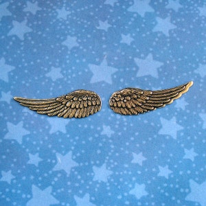 Antique Gold 45x15mm LEFT Angel Hollowed Back Wing Charms/Stampings 3 pcs image 5