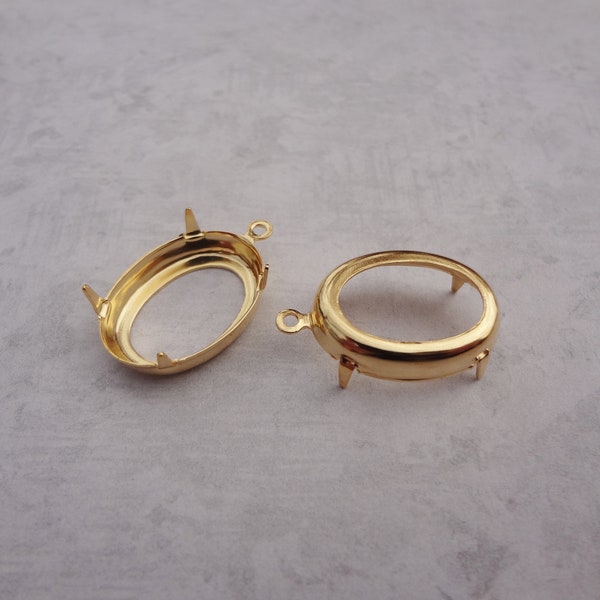 18x13mm Gold Plated 1 Ring Open Back Oval Low Wall Rhinestone Prong Settings for Slightly Pointed or Flat Back Cabs 12PCS