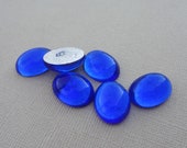 20 x 15mm Sapphire Blue Silver Foiled Flat Back Vintage Oval Glass Cabs 6pcs