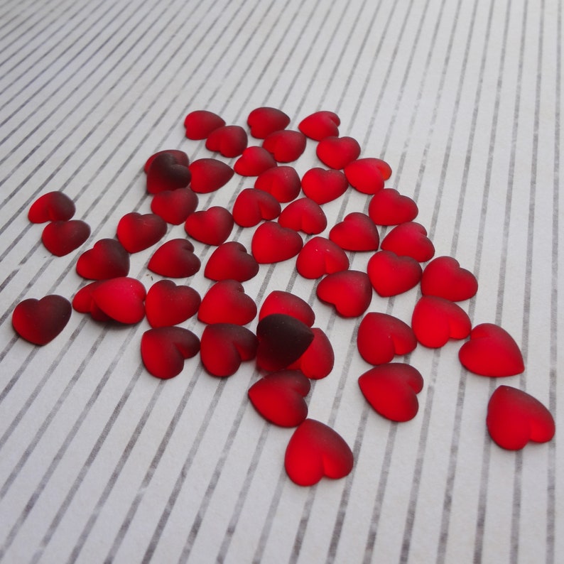 10mm Ruby Red Heart Frosted Gold Foiled Flat Back Czech Preciosa Glass Heart Shaped Cabs 6PCS image 6