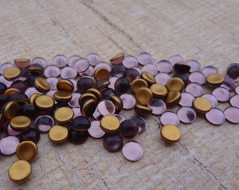 5mm Light Amethyst Round Gold Foiled Flat Back Czech Glass Cabs * DIY Jewelry Making * Craft Projects* Replacement Cabs * 24PCS