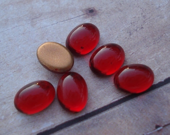 8x6mm Small Ruby Red Czech Preciosa Gold Foiled Flat Back Oval Glass Cabs or Stones 12PCS