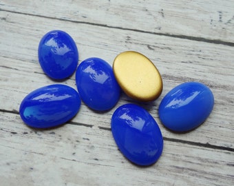 25x18mm Blue Opal Gold Foiled Flat Back Oval Glass Czech Cabs * DIY Jewelry Making * 2PCS