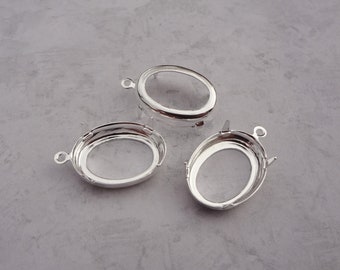 18x13mm Silver Plated 1 Ring Open Back Oval Low Wall Rhinestone Prong Settings for Slightly Pointed or Flat Back Cabs 12PCS