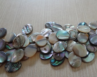 10x8mm Abalone Oval Natural Shell Flat Stone Disks/Cabs * Varied Colors * No Two Alike * Shapes Slightly Different * 12PCS