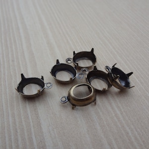 10x8mm Antique Brass Oval 1 Ring Open Back Rhinestone Prong Settings for Pointed or Flat Back Cabs 12PCS