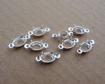 Configuración del conector de punta de diamantes de imitación ovalada con espalda abierta y 2 anillos chapados en plata de 4x6 mm para cabinas con parte posterior puntiaguda o plana * Fabricación de joyas de bricolaje * 24PCS