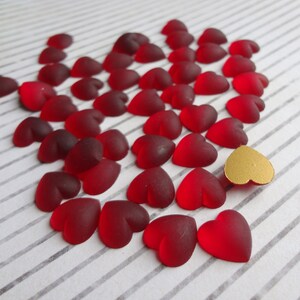 10mm Ruby Red Heart Frosted Gold Foiled Flat Back Czech Preciosa Glass Heart Shaped Cabs 6PCS image 4