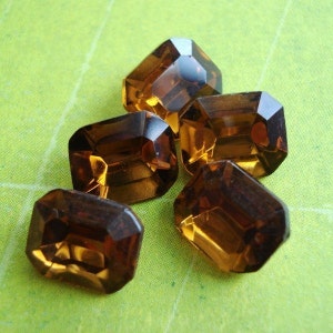 8x10mm Smoke Topaz Gold Foiled Octagon Pointed Back Vintage Czech Rhinestone Jewel Cabs * DIY Jewelry Making & Supplies * 12PCS