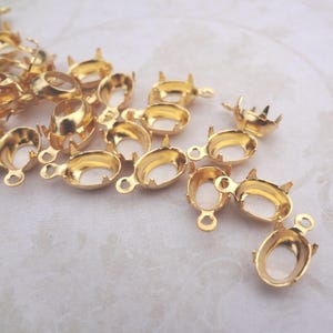 8x6mm Oval Gold Plated 1 Ring Open Back Settings for Flat or Pointed Back Cabs 12PCS