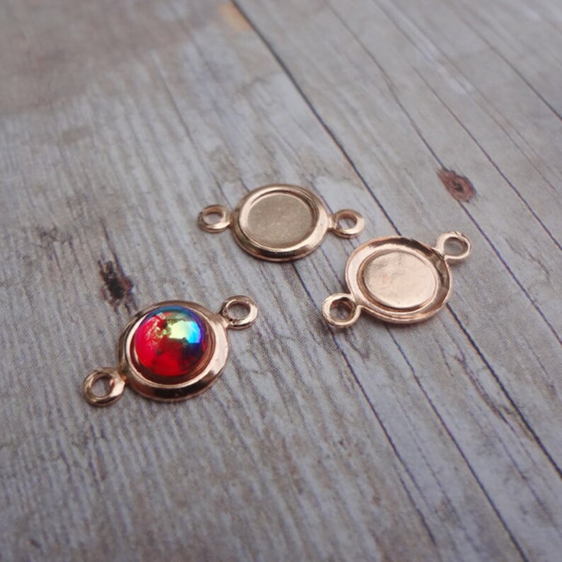 5mm Rose Gold 2 Ring Hollowed Back Round Frame Connector Pendant Settings with Recessed Area for 5mm Flat Back Cabs 12pcs